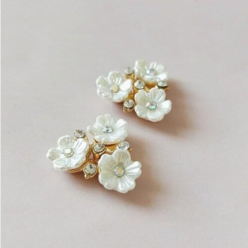 10 PCS 17mm Metal Alloy White Flowers Inlay Crystal Flowers DIY Hair Accessories For Jewelry Making