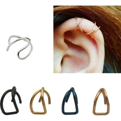 10Pcs Latest Contracted No Ear Pierced Ear Clip Double Ring Stainless Steel X Ear Bones Cartilage Nail Body Piercing Jewelry