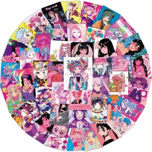 50Pcs Retro Japanese Kawaii Girl Stickers DIY Scrapbook Mobile Phone Case Tablet Stationery Stationary Decorative Car Stickers
