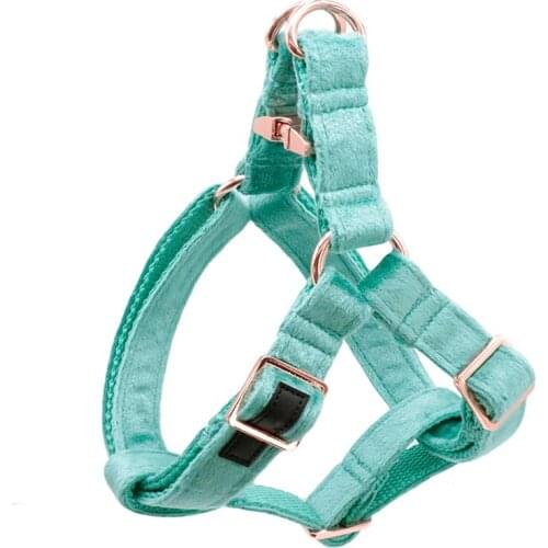 Lake Green Velvet Dog Harness Basic Dog Leash Adjustable Buckle Cotton Fabric for Dog or Cat