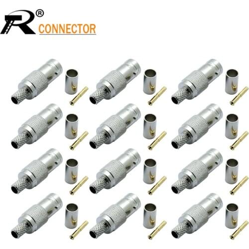 BNC Female Crimp Coaxial Straight CCTV Connector for RG58 RG59 RG6 cable Coax Adapter connector