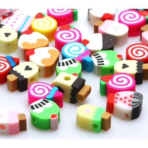 50pcs Polymer Clay Beads Colorful Ice Cream Bear Flower Dessert Loose Spacer For Diy Jewelry Making Bracelet Handmade Supplier