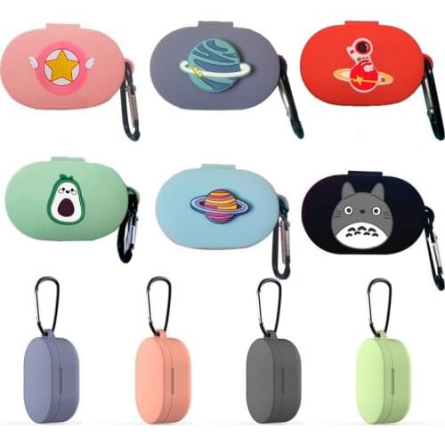 Cartoon Earphone Case With Hook for Xiaomi MI Redmi AirDots Headphones Cover TWS Bluetooth Earphone Wireless Charging Box Bags