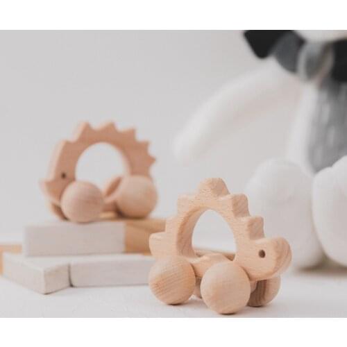 Baby Beech Wooden Four-Wheeler Toy Animal Pattern Wooden Game Toy Handmade Crafts Gift Children Car Building Blocks