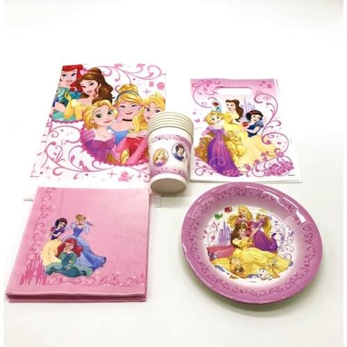 Disney Six Princess Theme Design 29pcs/lot Child Birthday Party Paper Cup Plate Napkin Gift Bag Snow White Tablecover Supply