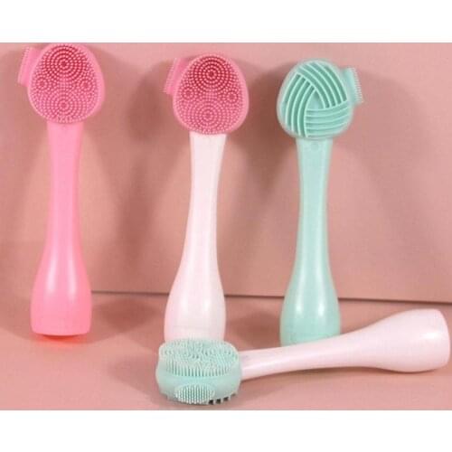 Double Side Silicone Facial Cleanser Brush Soft Hair Face Massage Washing Brush Blackhead Remover Portable Skin Care Tool 1PC