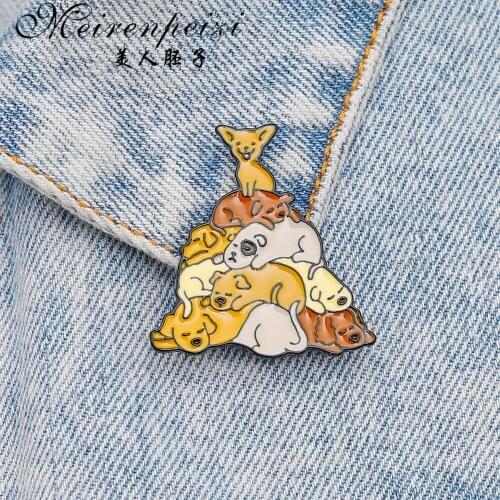 Meirenpeizi Dog Pin Enamel Cute Metal Lapel Pins Denim Jeans Shirt Kid Gifts Blessing Friends Personality Jewelry Metal Badge