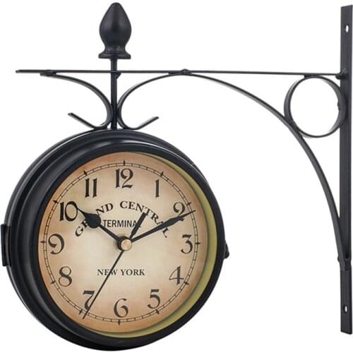 European Clocks And Watches Wrought Iron Wall Clock Retro Wall Clock Classic Retro Double-sided Wall Clock Home Decoration