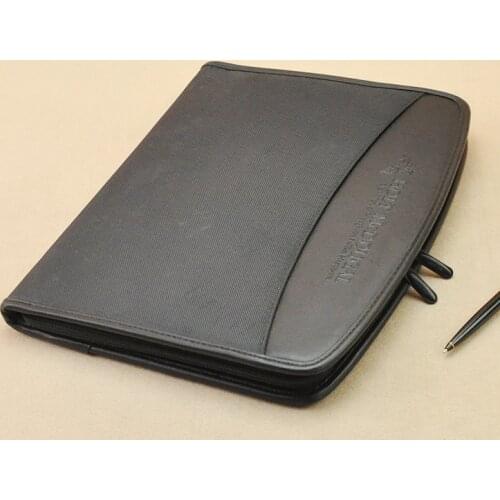 Canvas cloth & faux leather A4 manager zipper bag padfolio briefcase zipped folder for documents with notebook black 1261A