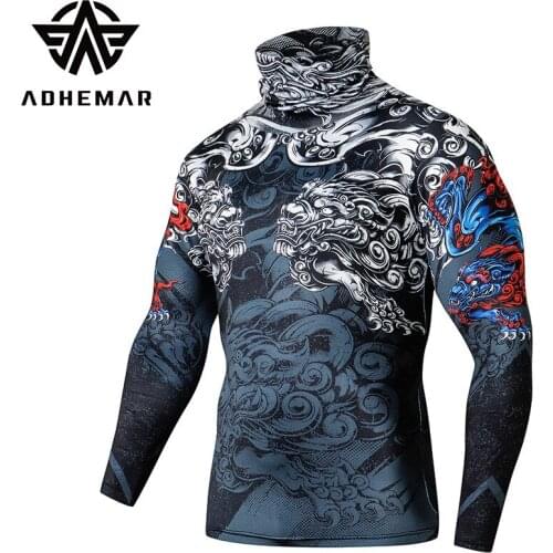 ICCLEK Sports Fitness Clothing Printing Cycling Running High-necked Long-sleeved Base Training Suit Quick-drying Tights