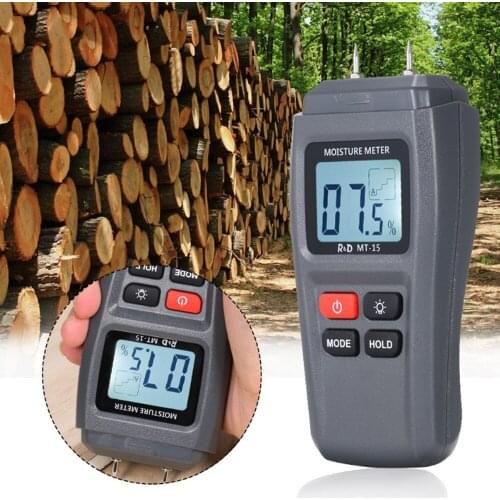 MT15 Wood Moisture Meter Wood Humidity Tester Hygrometer Timber Damp Detector Tree Density Digital LCD Tester Grey