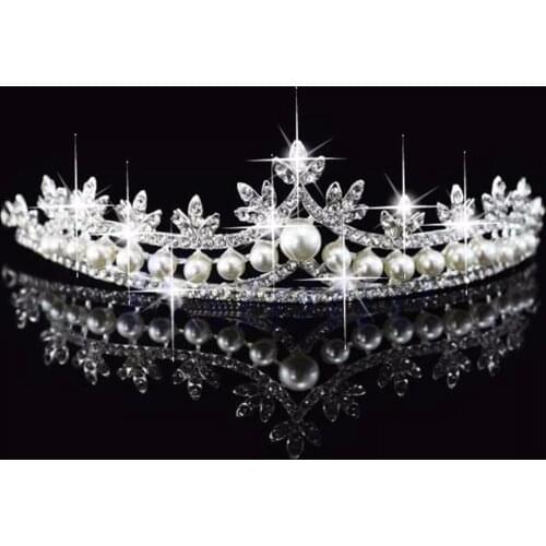 JAVRICK New Rhinestone Crystal Pearl Crown and Tiara Wedding Bridal Flower Veil Headband