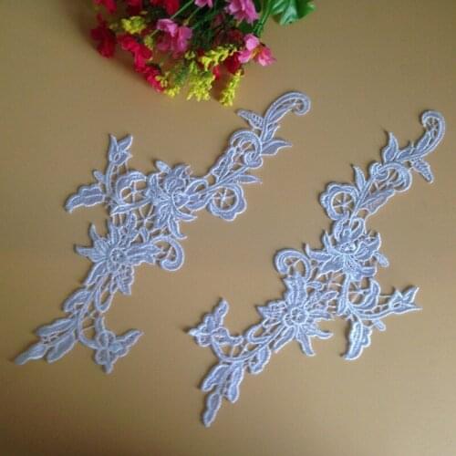 2Pieces Beautiful Pure White Flower Laces Appliques Trims Sewing DIY Crafts Lace Collar For Wedding Dress Free Shipping