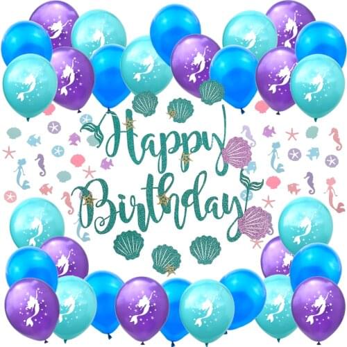 Amawill Mermaid Tail Latex Balloons Macarons Confetti Disposable Tableware Happy Birthday Hat Banner Wedding Party Decorations