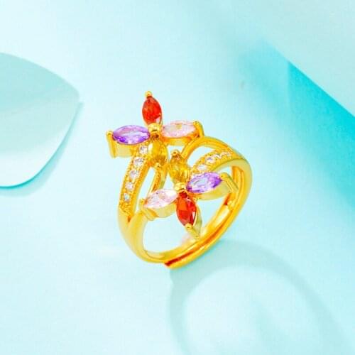 Trendy Rings for Women 18K Gold Flower Engagement Rings for Women Ethnic Colorful Zircon Wedding Rings Fashion Jewelry