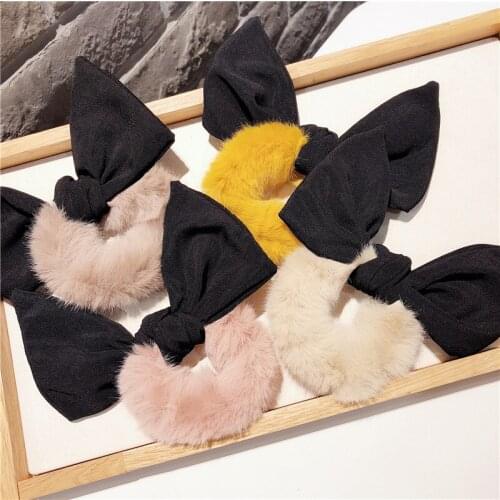 Fashion Simple Girls rabbit ears hair accessories Sweet Mink hair headband rubber band elastic hair bands 2018 FANSSEE