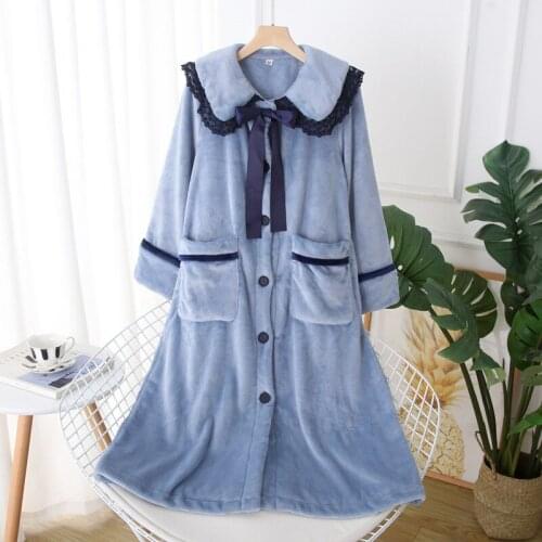 Night skirt thick flannel plus size yukata for pregnant women Korean warm autumn/winter night gown kimono robe nightwear пижама