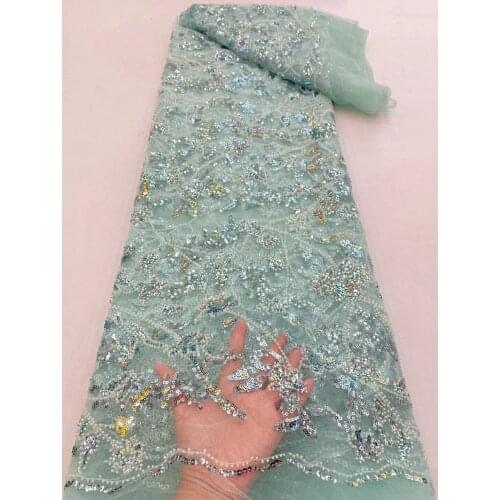 Latest African Lace Fabric With Sequins and beads SYJ-468689 French Lace Fabric Embroidery Nigerian Tulle Lace For Party