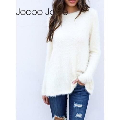 Jocoo Jolee Autumn Winter Knitted Sweater Women Pullover O Neck Loose Plus Size Warm Sweater Female Plush Sweaters Casual Tops