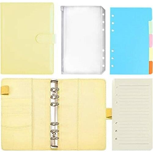 PPYY-47 Pcs of A6 PU Leather Notebook Binder Set,of Color Page Paper,Binder with Magnetic Clasp,for Internal Filling Paper