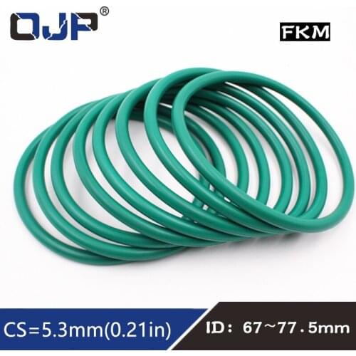 1PCS/lot Rubber Ring Green FKM O ring Seals 5.3mm Thickness ID67/68/69/70/71/72/73/75/76/77.5mm Rubber Seal Gasket Fuel Sealing