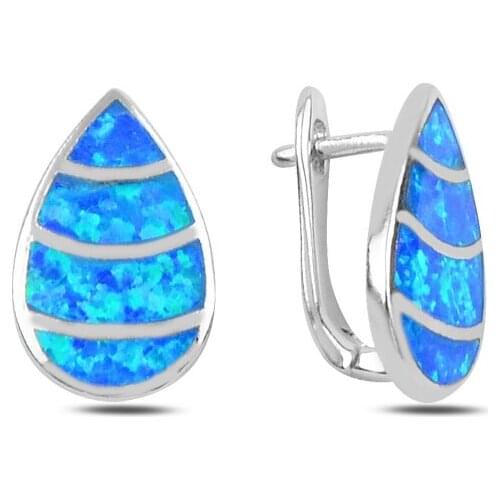 Silverlina Sterling Silver Opal Gemstone Drop J Earrings