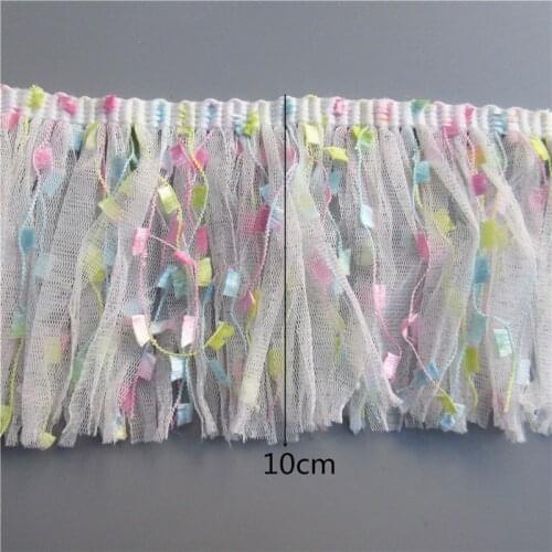 1M Colorful Tassel Fringe Voile Mesh Embroidered Lace Trim Ribbon Fabric Handmade Sewing Supplies Craft Gift Decorative 10CM