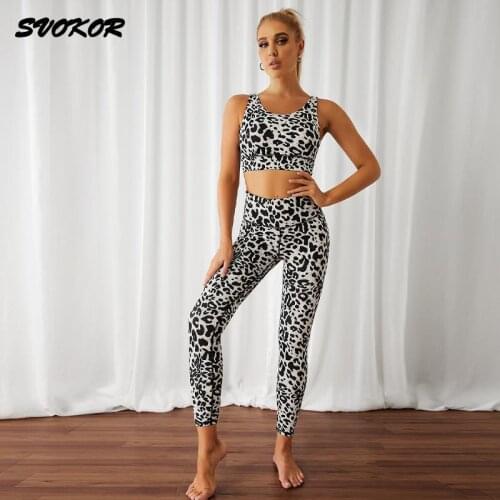 SVOKOR Yoga Sets Fitness Sports Set Women Breathable Sportswear Leopard Printed Gym Clothing Leggings Tracksuit Sports Bra