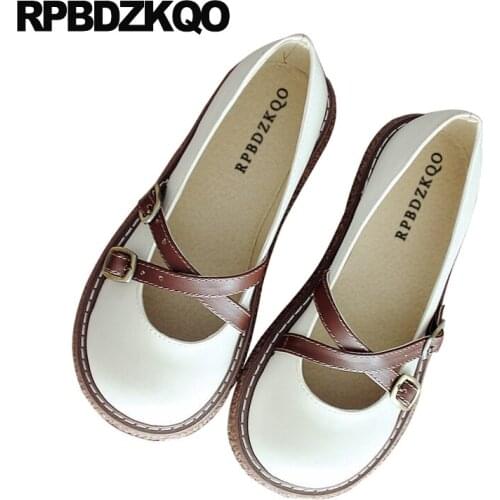 Wide fit shoes ladies metal japanese school women chinese breathable round toe mary jane embellished british style retro flats