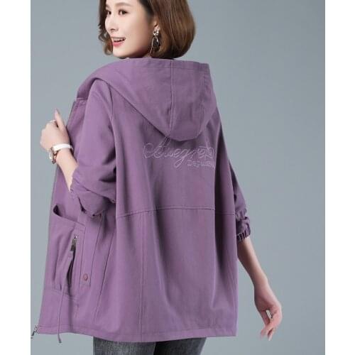 Windbreaker Female New Spring Autumn Jacket Loose Plus Size 4XL Women Hooded Outerwear Casual Tops Coats Womens Clothing AH693