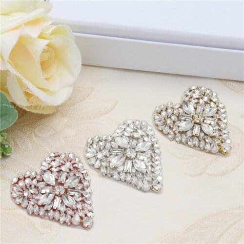 YANSTAR（5pcs） Heart-shaped Rhinestone Applique Patch Applique DIY Crystals Patch Rhinestone Sewing For Shoes Wedding decoration
