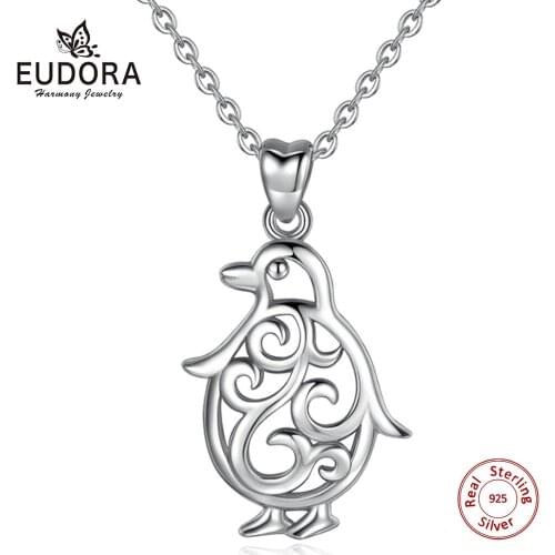 EUDORA New 925 Sterling Silver Cute Penguin Pendant Necklace Ocean animal Jewelry for Women Birthday Christmas best Gift D271