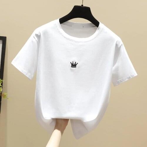 Summer Loose White Cotton T Shirt Women Korean Embroidery Short Sleeve Tee Shirt Female 2021 Fashion Women Clothing Tshirt