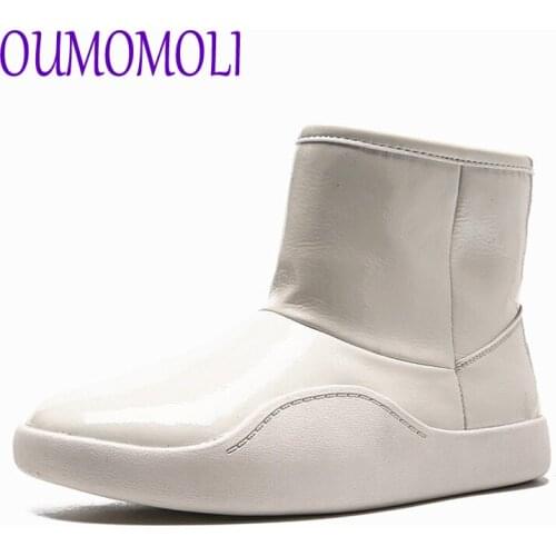 INOE real sheepskin Patent leather women winter ankle boots for woman snow boots wool fur lined warm shoes waterproof V187