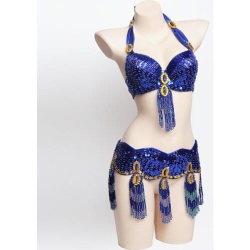 Hot Sale Womens Oriental belly dance costume belly dancing set Sexy Night dance bellydance Carnival Tops Chain BRA Belt WY7110