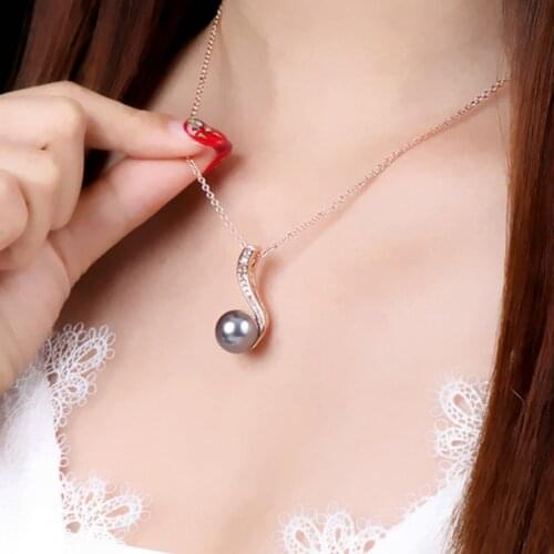 ZHOUYANG Black Imitation Pearl Necklace For Women Rose Gold Color Fashion Jewellery Nickel Free Pendant Crystal Quality N435
