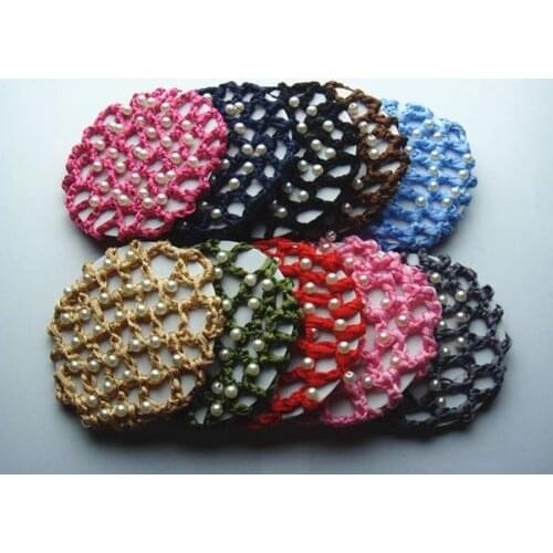 100pcs New Woman Girl Hair Bun Snood White Pearl Hair Cover for Ballet Dance Skating Crochet U Pick 12 Beautiful Color