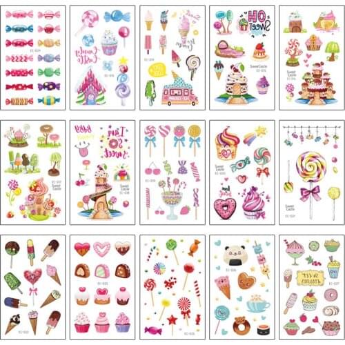 15pcs/set Kids Temporary Tattoos Ice Cream Cake Sweet Castle Fake Tattoo Sticker Tatoo Waterproof Tatto For Boy Girl Children