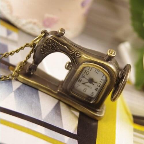 2017 drop shipping mens womens cheap Wholesale Antique Pocket Watch Necklace Bronze Sewing Pendant With Chain 1pcs/lot steampunk