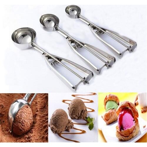 3Pcs/Set Ice Cream Scoop Frozen Yogurt Spoon with Trigger Cupcake Muffin Watermelon Mash Dough Cookie Ball Scoops Kitchen Tools