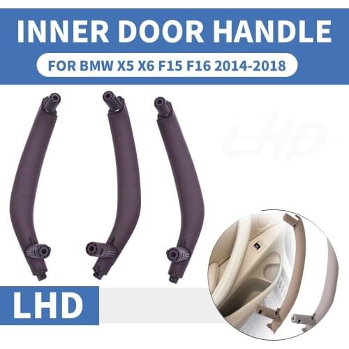 3PCS SET LHD Drive Front Rear Left / Right Car Inner Door Pull Handle Trim Cover Armrest Mocha For BMW X5 X6 F15 F16 2014-2018
