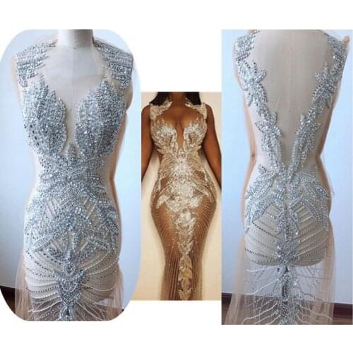 Rhinestone Bodice Applique Super Large Heavy Beaded Patch Sequins Decal Wedding Prom Accessories