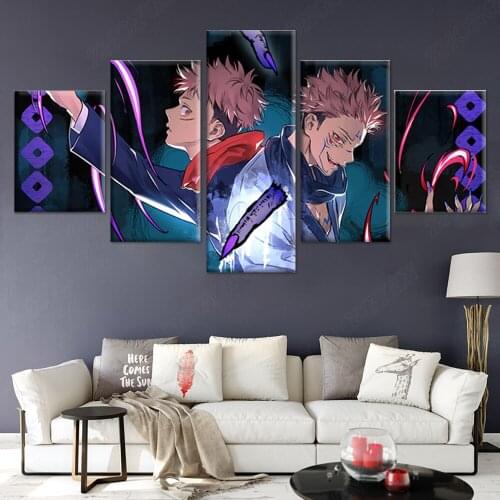 5pcs Anime Jujutsu Kaisen Poster Character Sukuna Picture Wall Art Wallpaper Canvas Art Paints For Living Room Boy Girl Bedroom