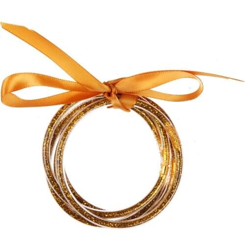 Glitter Jelly Bangles Multicolor Silicone Bracelets Set Ribbon Bowknot Powder Decor Fashion Friendship Circle Wristlets 5PCS