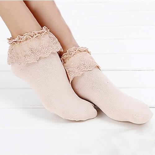 80% 2021 Hot Sell 1 Pair Vintage Cotton Socks Lace Ruffle Frilly Ankle Princess Socks for Spring Summer Daily Life