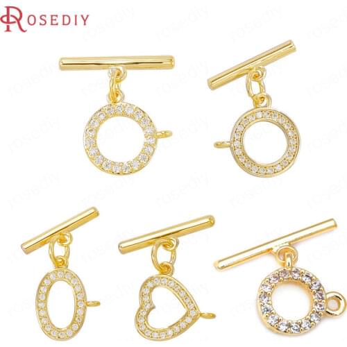 40529)4PCS O Shape 24K Gold Color Brass and Zircon Round shape O Toggle Clasps Bracelet Connect Clasps Jewelry Making Supplies
