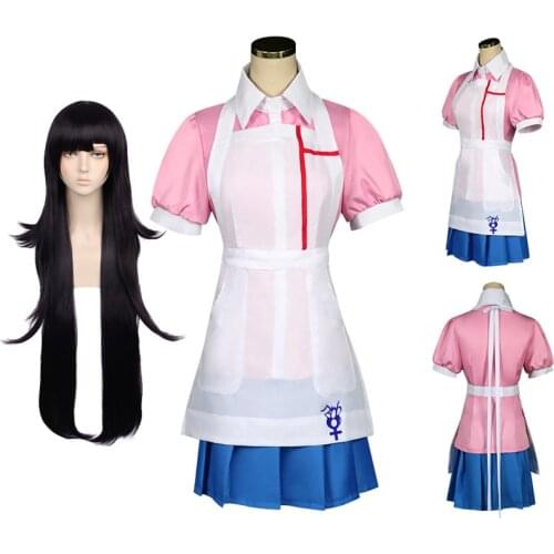 Anime Danganronpa 2 Cosplay Costumes Mikan Tsumiki JK School Uniform Woman Dress Wig Set Cosplay Costume Halloween Party Props