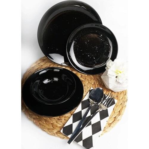 Antique Black 24-Piece Dinner Set Round Plates Dish Set, Dinner Plates, Plates and Bowls Sets, Dishes Dinnerware Sets