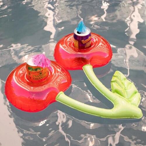 Pool Party Drink Floats Inflatable Cup Holder Cherry Water Coasters Floating Drink Cup Holder Pool Toy Bar Swimming Ring Float