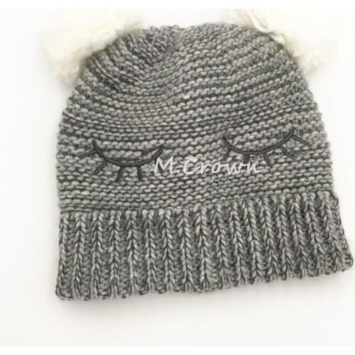 Childrens Kids Girls Lovely Sonim Big Eyelash With 2 Pompoms and 2 layers Winter Knitted hat